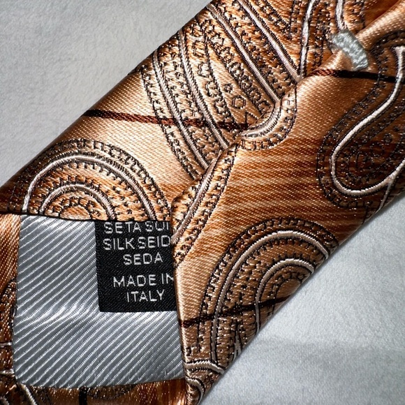 NWT ZEGNA Silk Orange Paisley Neck Tie - Picture 5 of 5